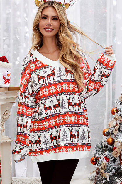 Reindeer V-Neck Long Sleeve Top - Create the impossible