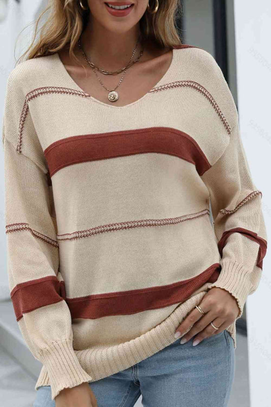 Contrast Long Sleeve Knit Top