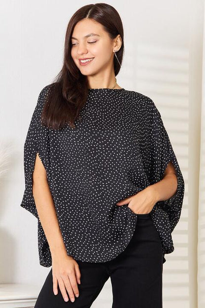 Double Take Printed Dolman Sleeve Round Neck Blouse - Create the impossible