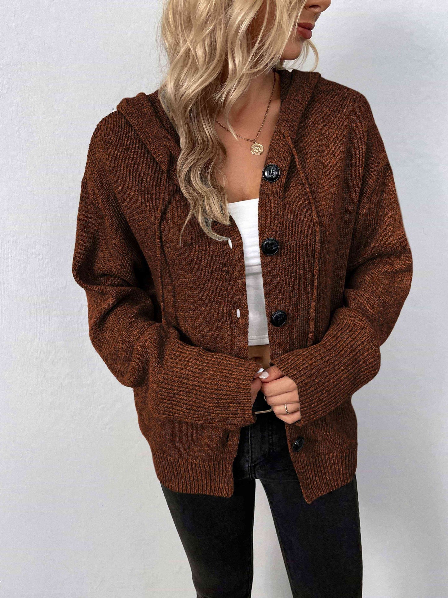 Button-Down Long Sleeve Hooded Sweater - Create the impossible