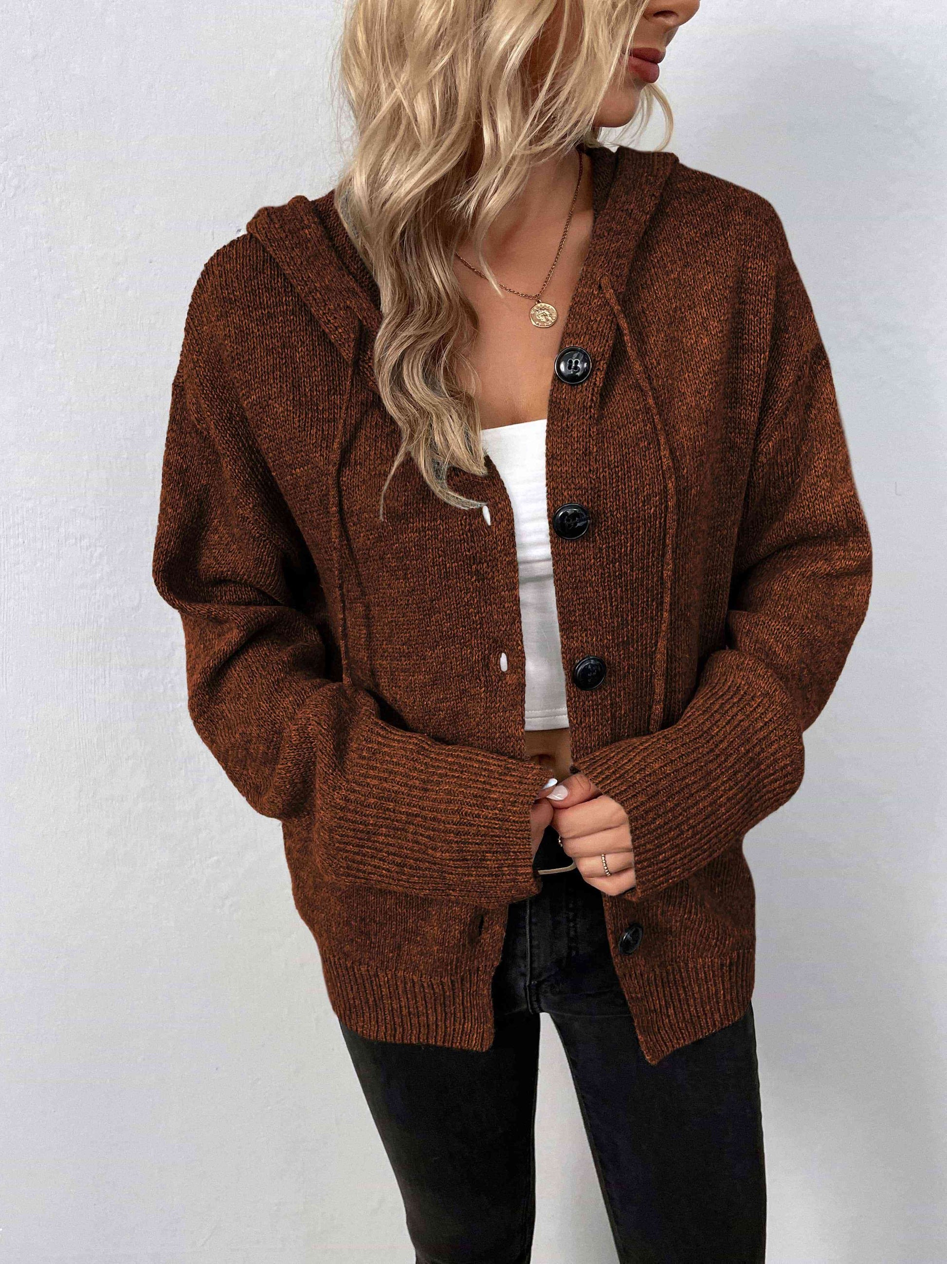 Button-Down Long Sleeve Hooded Sweater - Create the impossible
