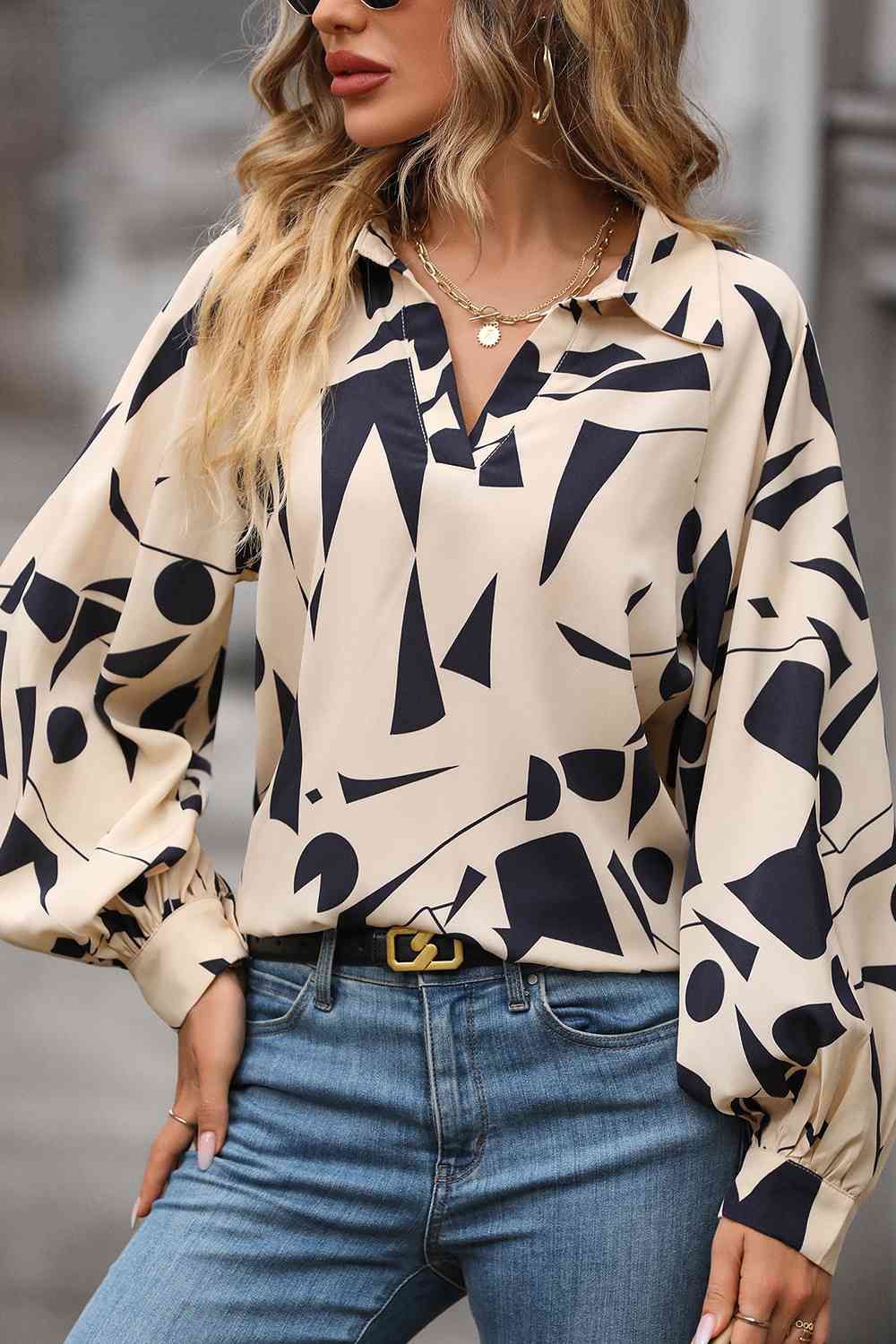 Printed Johnny Collar Blouse - Create the impossible