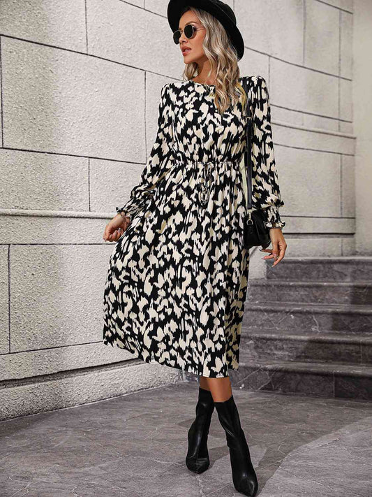 Leopard Long Sleeve Midi Dress