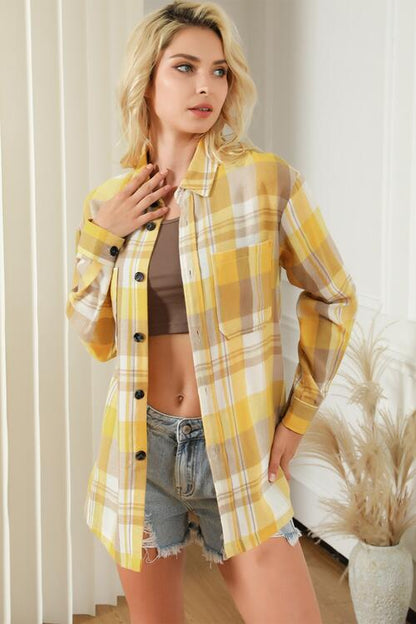 Plaid Collared Neck Long Sleeve Shirt