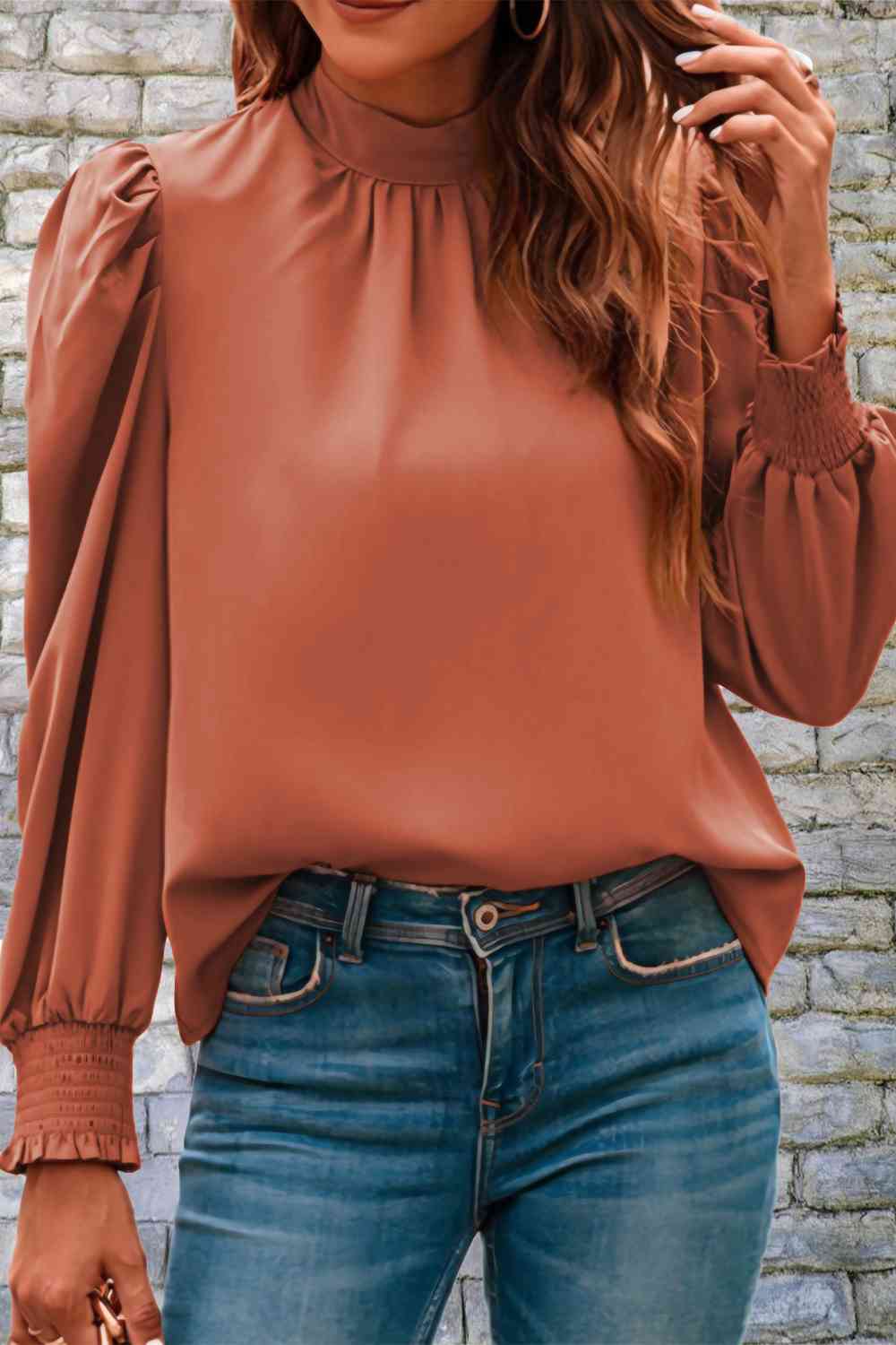 Mock Neck Puff Sleeve Blouse - Create the impossible