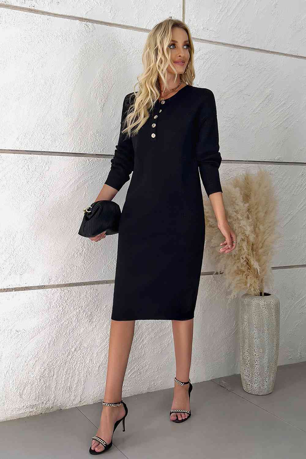 Buttoned Drop Shoulder Dress