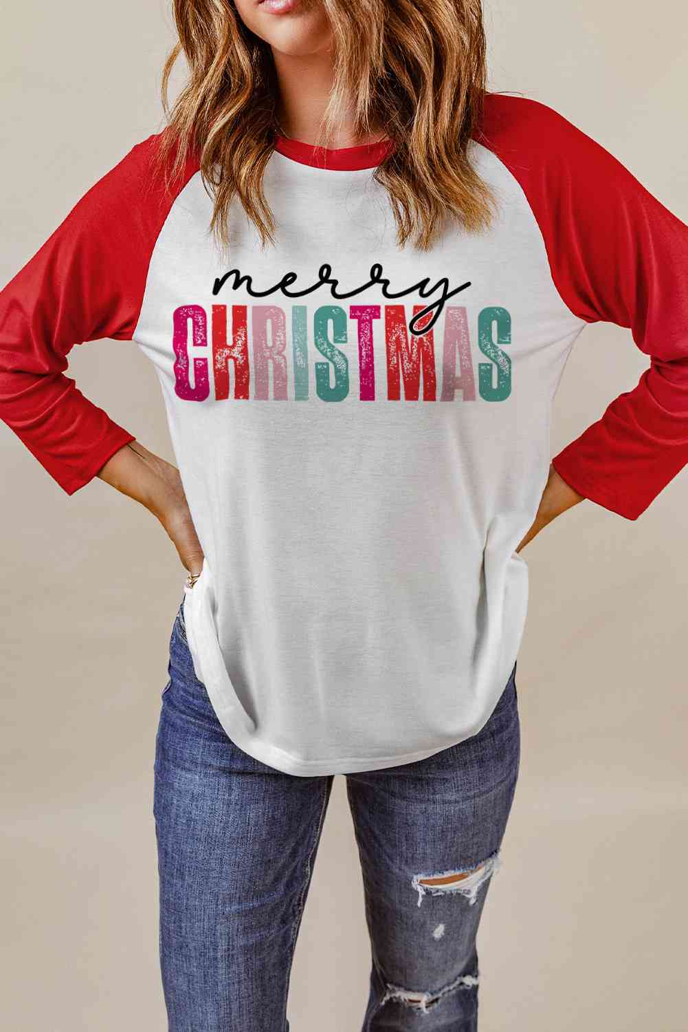 MERRY CHRISTMAS Graphic Raglan Sleeve T-Shirt