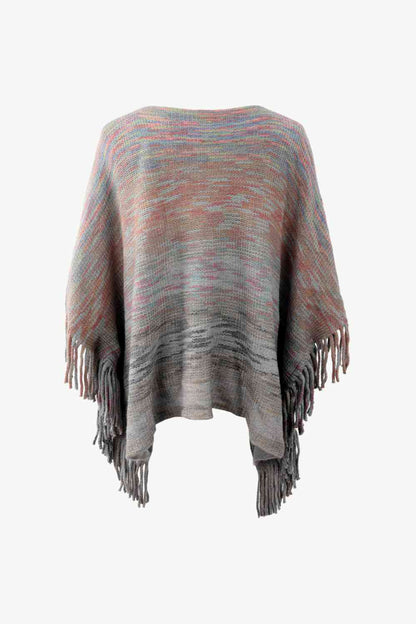 Round Neck Fringe Detail Poncho