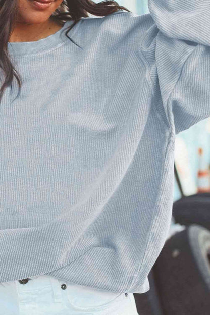 Ribbed Round Neck Drop Shoulder Sweatshirt