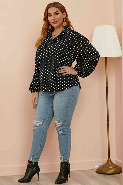 Plus Size Polka Dot Balloon Sleeve Shirt