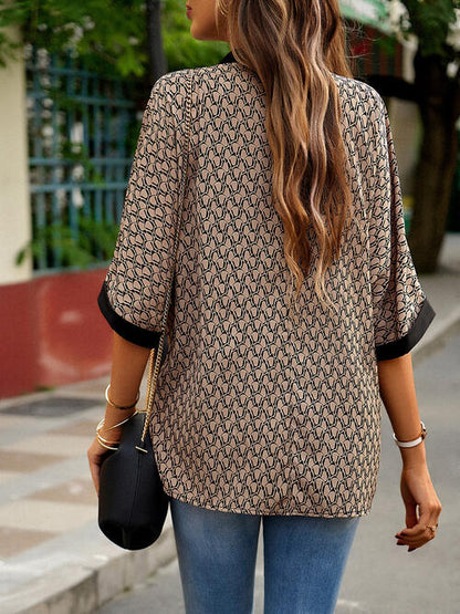 Geometric Print Notched Blouse - Create the impossible