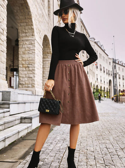 Elastic Waist Buttoned Skirt