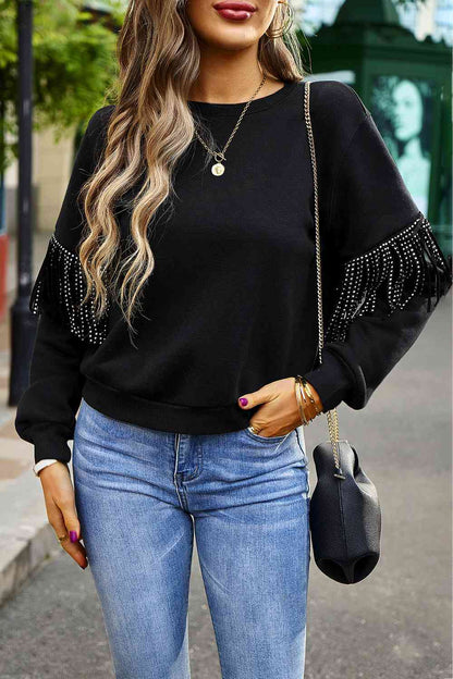 Round Neck Fringe Detail Sweatshirt