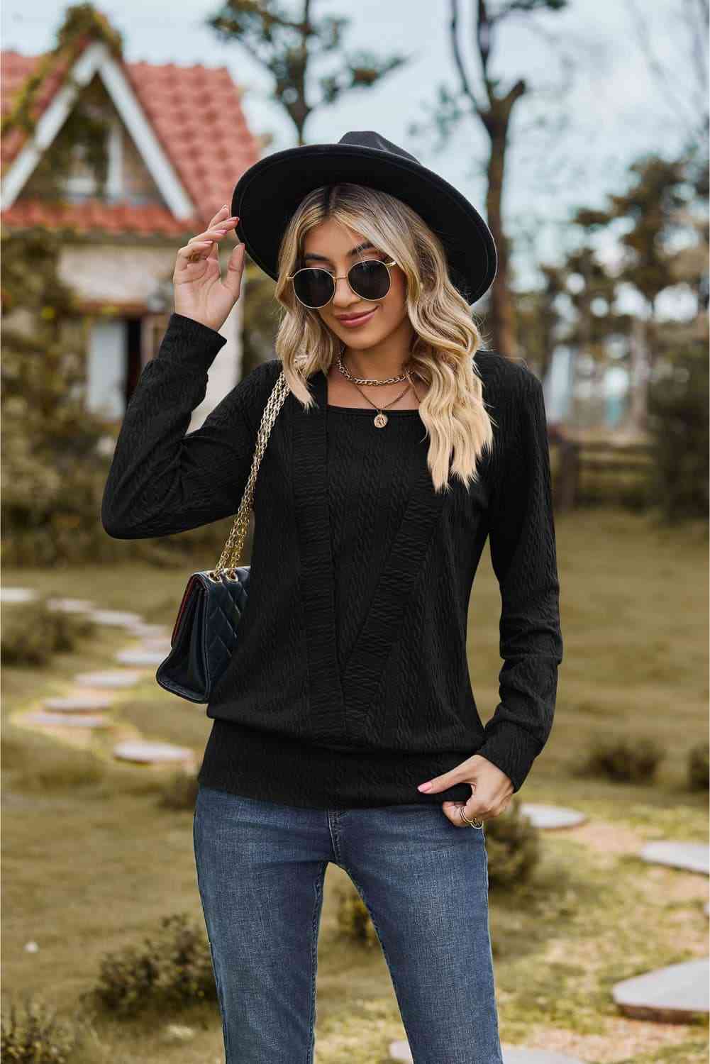 Square Neck Long Sleeve Blouse - Create the impossible