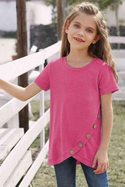 Girls Buttoned Tulip Hem T-Shirt