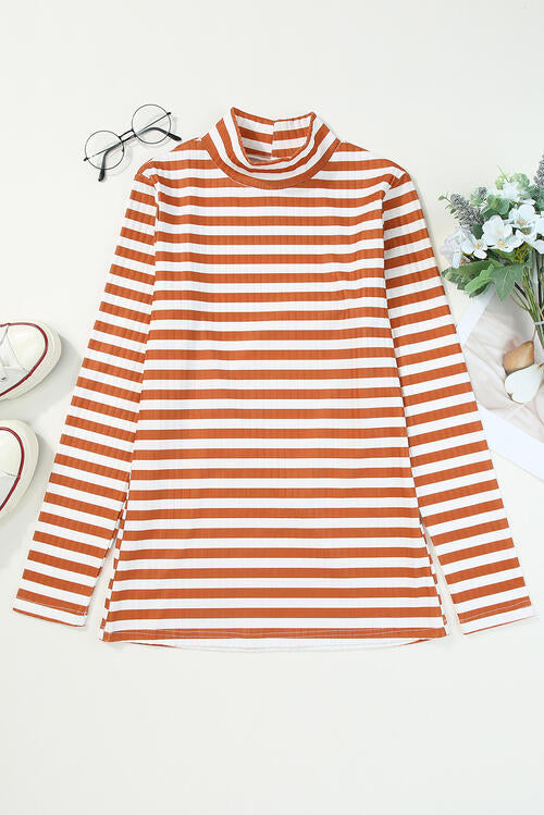 Double Take Striped Mock Neck Long Sleeve Top - Create the impossible