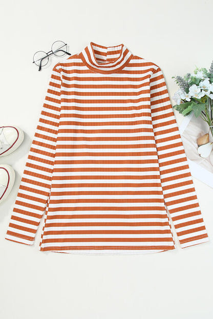 Double Take Striped Mock Neck Long Sleeve Top - Create the impossible