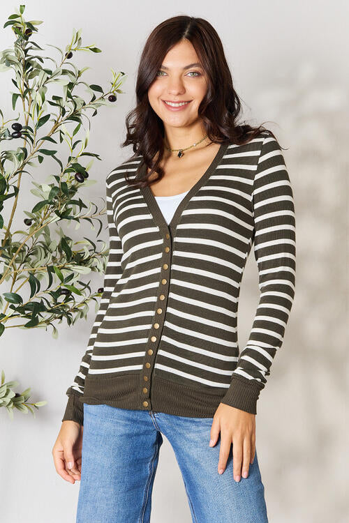 Zenana Full Size Striped Snap Down Cardigan - Create the impossible