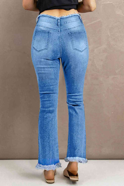 Baeful High Waist Distressed Raw Hem Jeans