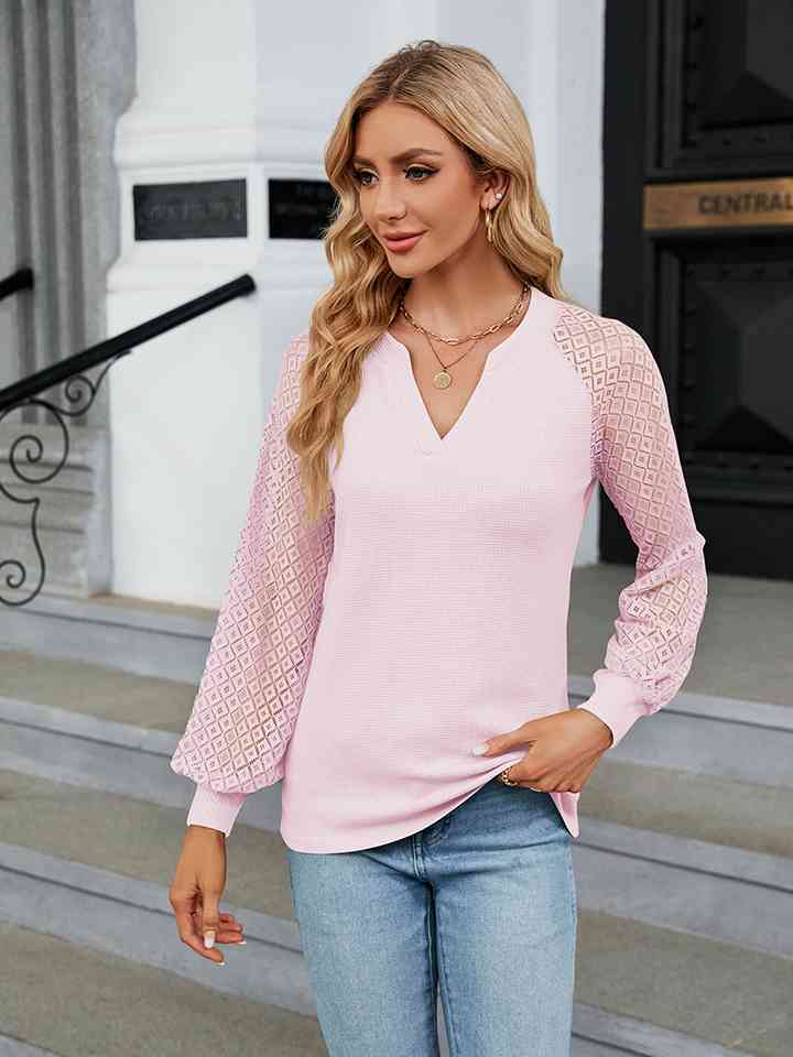 Notched Neck Raglan Sleeve Blouse - Create the impossible