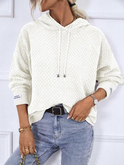 Texture Drawstring Long Sleeve Hooded Sweater