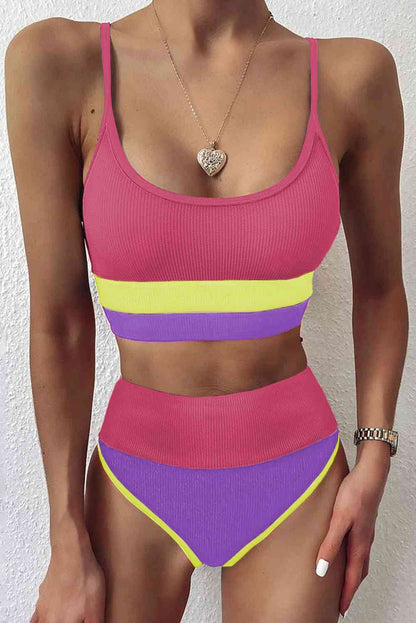 Color Block Spaghetti Strap Two-Piece Swim Set - Create the impossible
