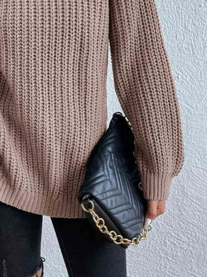 Full Size Turtleneck Rib-Knit Slit Sweater - Create the impossible