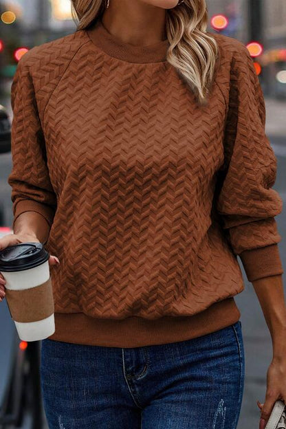 Texture Round Neck Long Sleeve Sweatshirt - Create the impossible