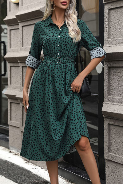 Polka Dot Tied Button Up Dress