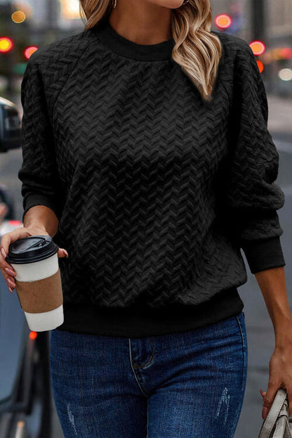 Texture Round Neck Long Sleeve Sweatshirt - Create the impossible