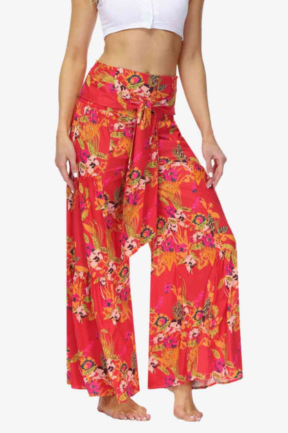 Floral Tie-Waist Tiered Culottes