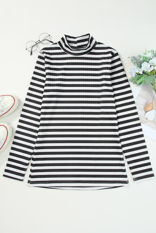 Double Take Striped Mock Neck Long Sleeve Top - Create the impossible