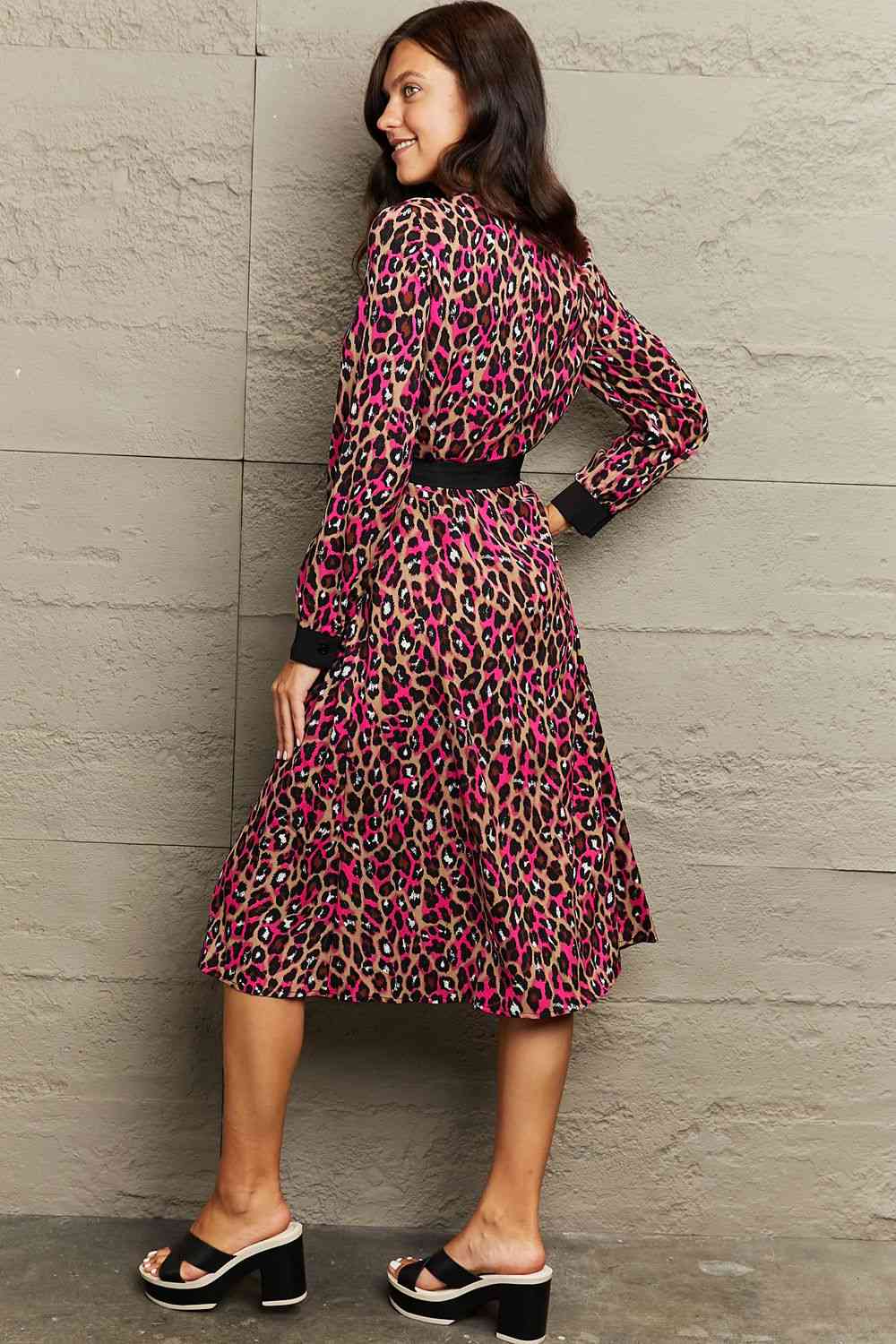 V-Neck Tie Waist Printed Midi Dress