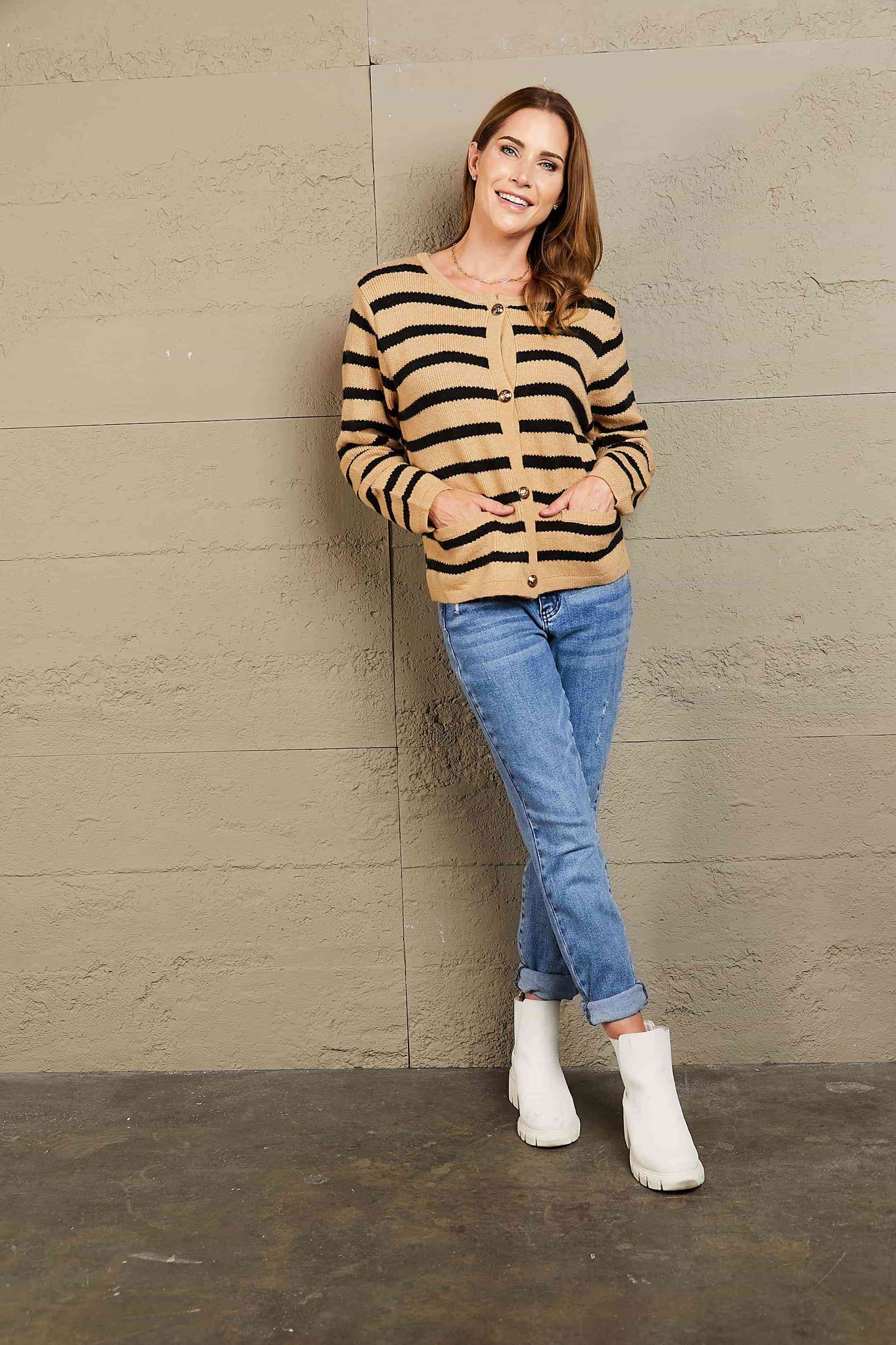 Woven Right Striped Button Front Cardigan