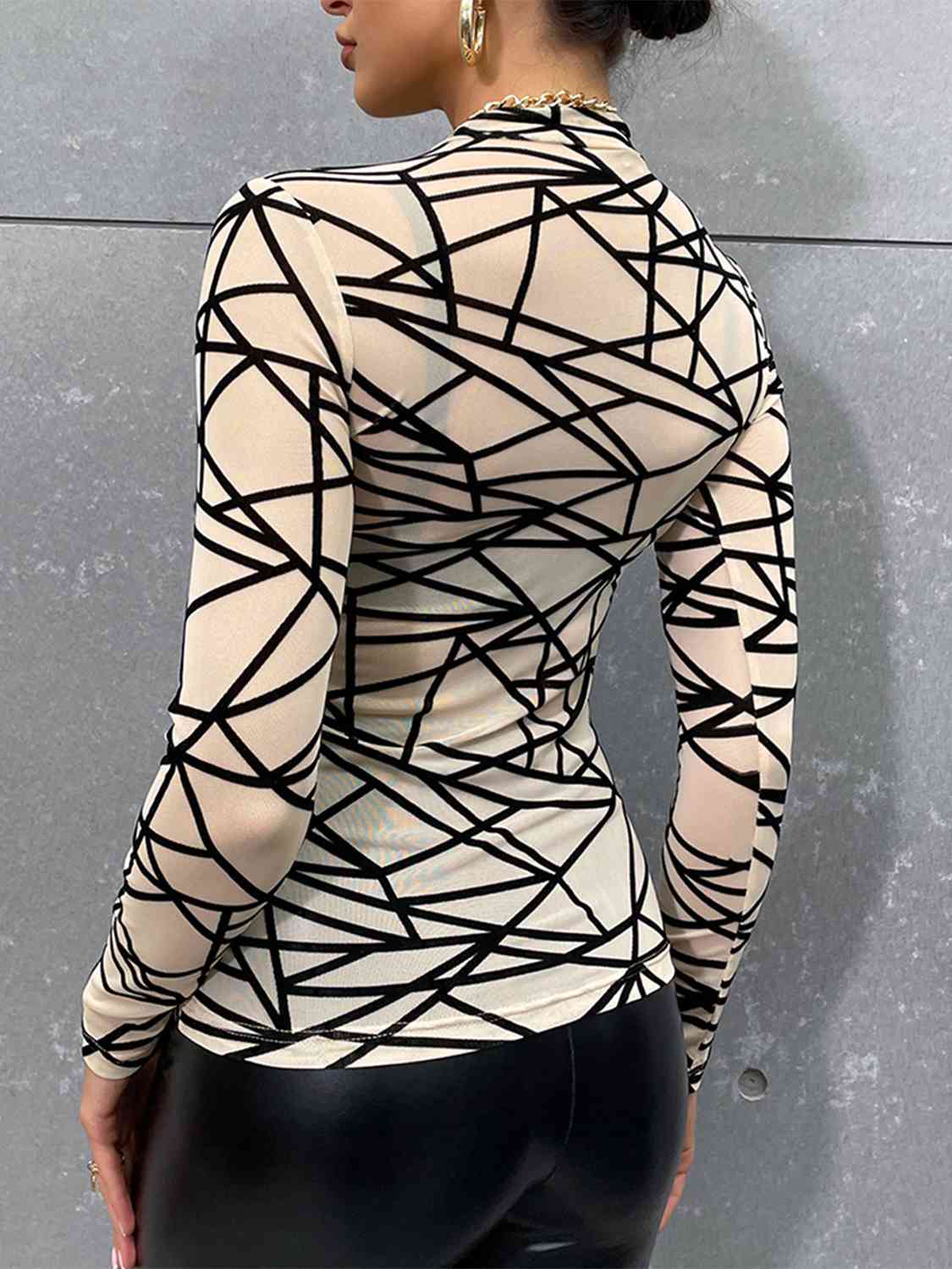 Geometric Mock Neck Long Sleeve Top - Create the impossible