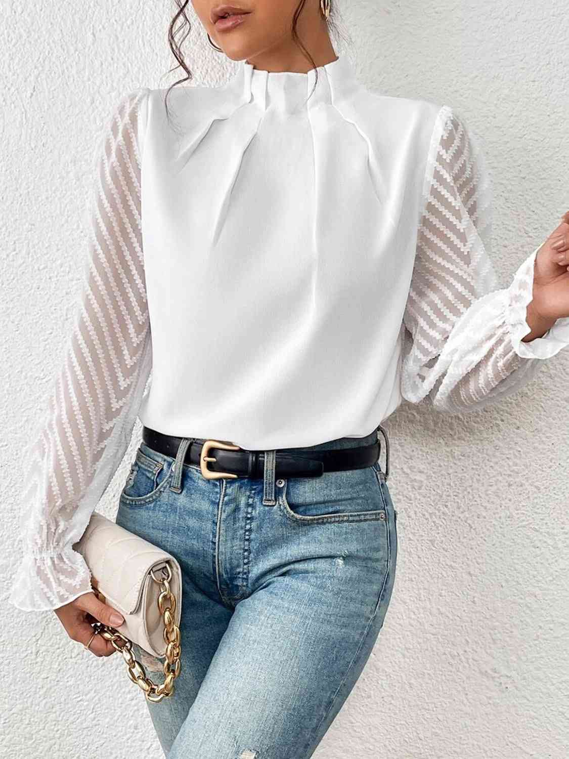 Mock Neck Flounce Sleeve Blouse - Create the impossible