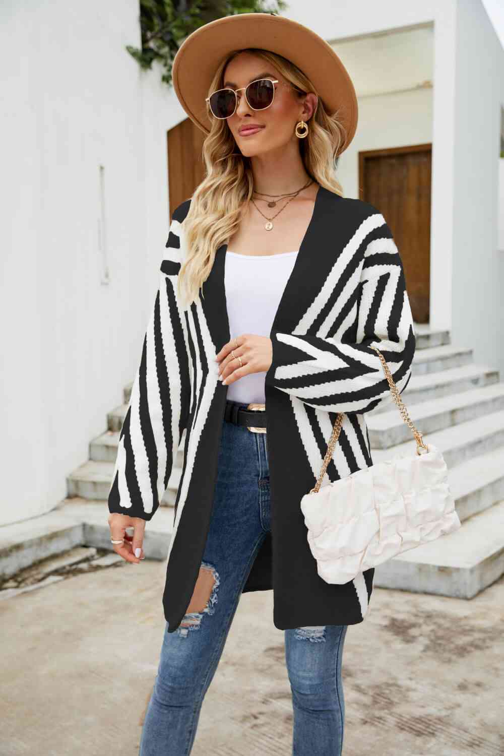 Woven Right Two-Tone Open Front Fuzzy Longline Cardigan