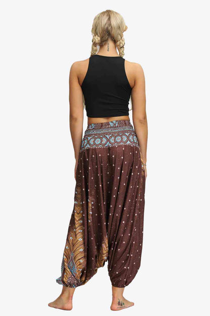 Printed Smocked Waist Harem Pants