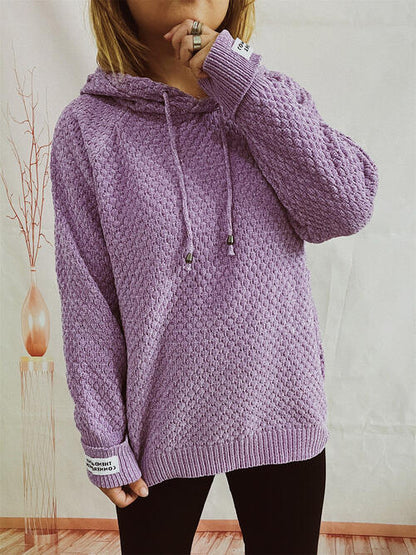 Drawstring Long Sleeve  Hooded Sweater - Create the impossible