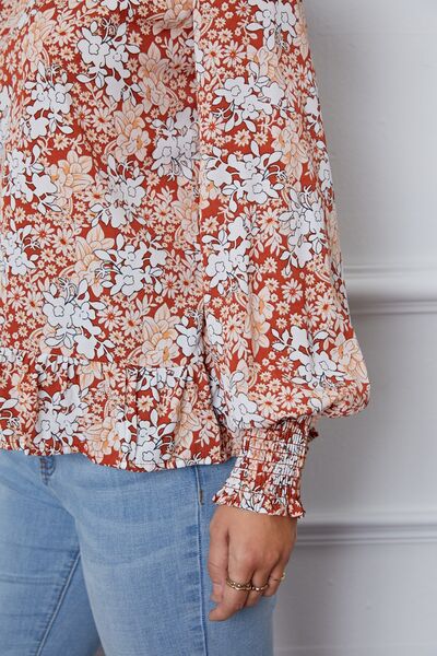 Floral Smocked Lantern Sleeve Ruffled Blouse - Create the impossible