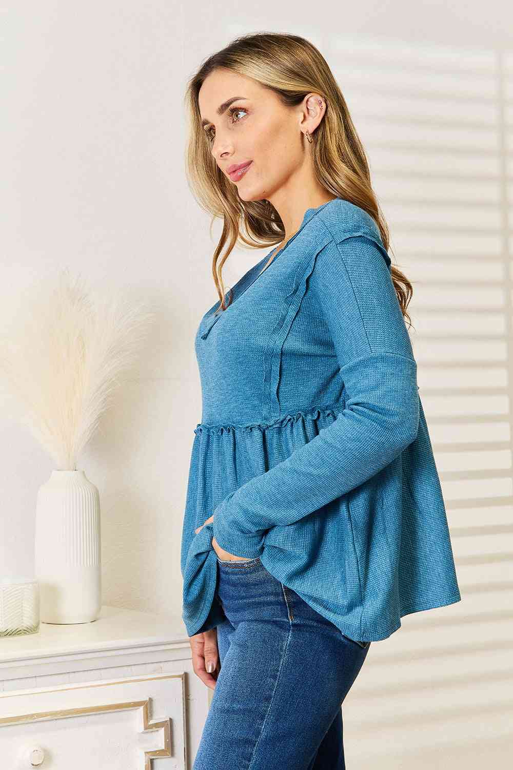 Jade By Jane Full Size Frill Trim Babydoll Blouse - Create the impossible