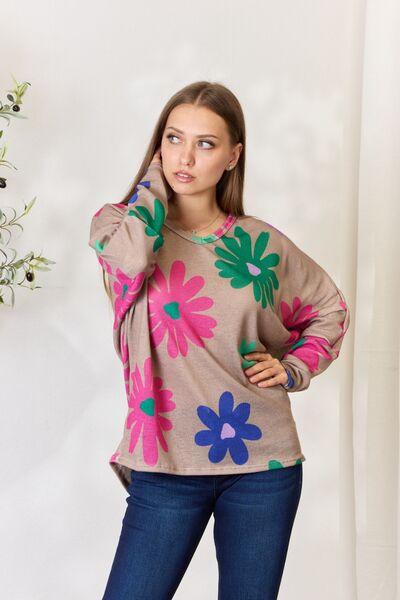 Hopely Full Size Floral V-Neck Long Sleeve Top - Create the impossible