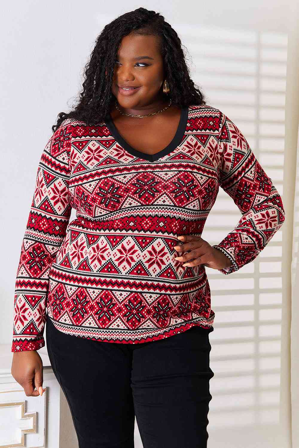 Heimish Full Size Snowflake Print Long Sleeve Top - Create the impossible