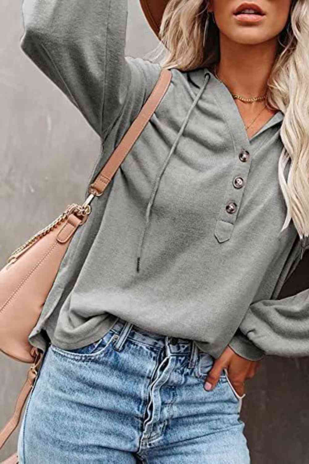 Buttoned Drop Shoulder Hoodie