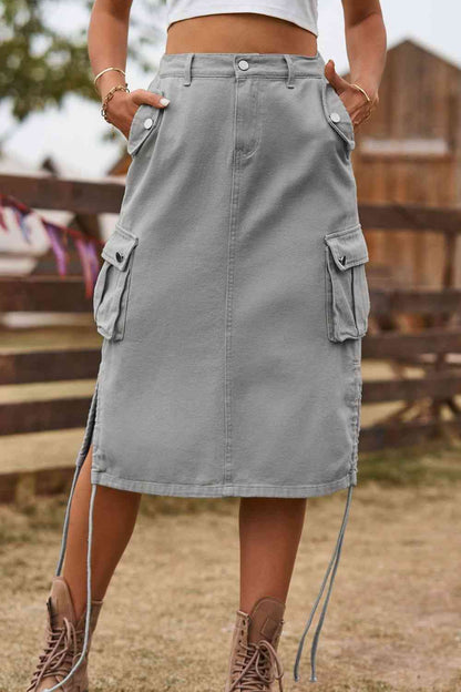 Drawstring Denim Cargo Skirt - Create the impossible