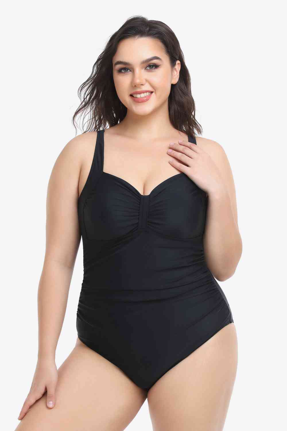 Plus Size Sleeveless Plunge One-Piece Swimsuit