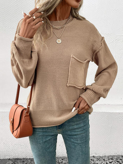 Exposed Seam Round Neck Sweater