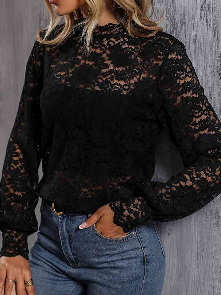 Mock Neck Lace Blouse - Create the impossible