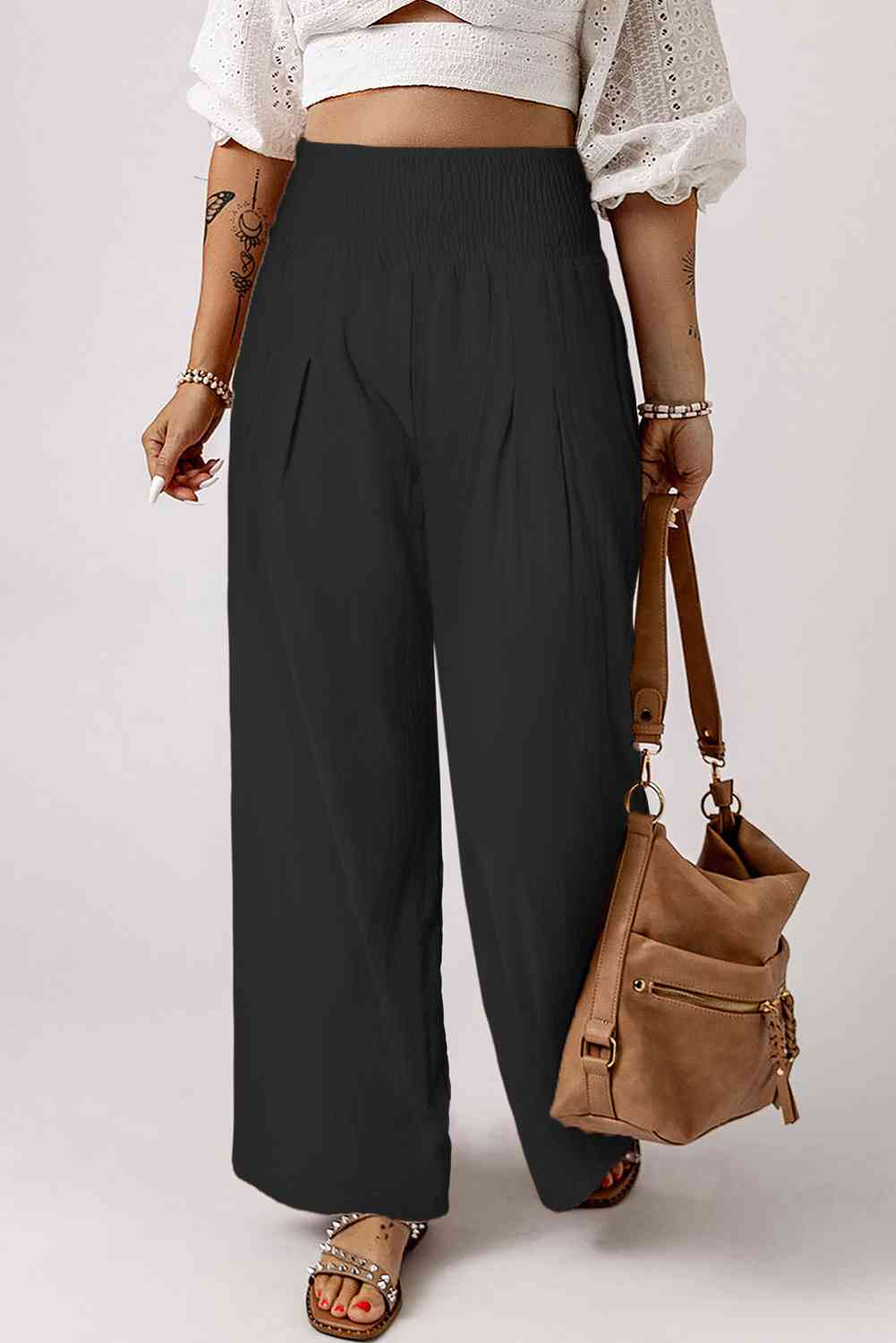 Smocked High Waist Wide Leg Pants