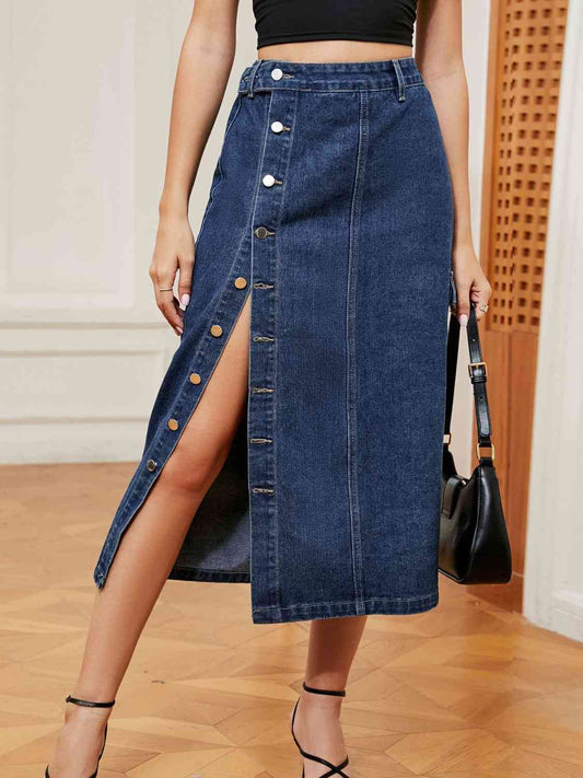 Button Down Denim Skirt - Create the impossible